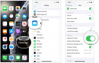 Tap on the Settings app, tap Mail, then toggle Organize by Thread