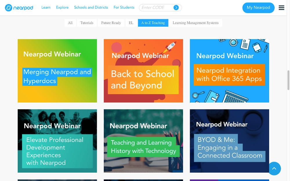 Nearpod screenshot: Webinars