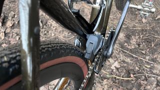 Closeup of pedal and rear tire on bike