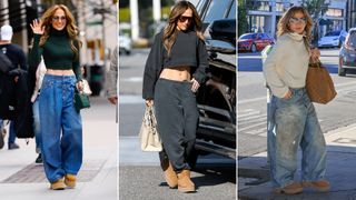 Split image of jennifer lopez wearing ugg boots