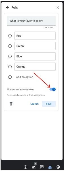 Google Meet's new anonymous feature for a poll.