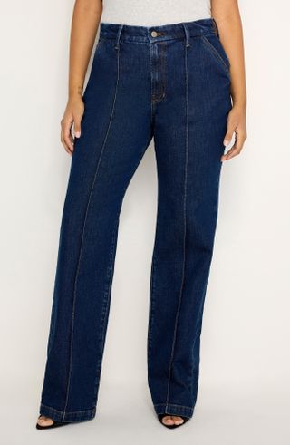 Good American, Pintuck High Waist Wide Leg Trouser Jeans