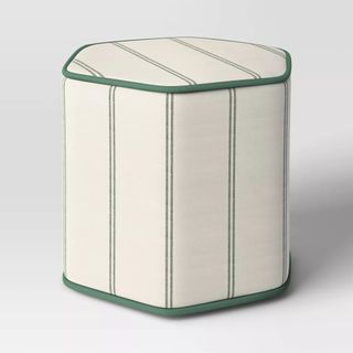 Lydia Stripe Hexagon Outdoor Patio Poufs Green/Off-White