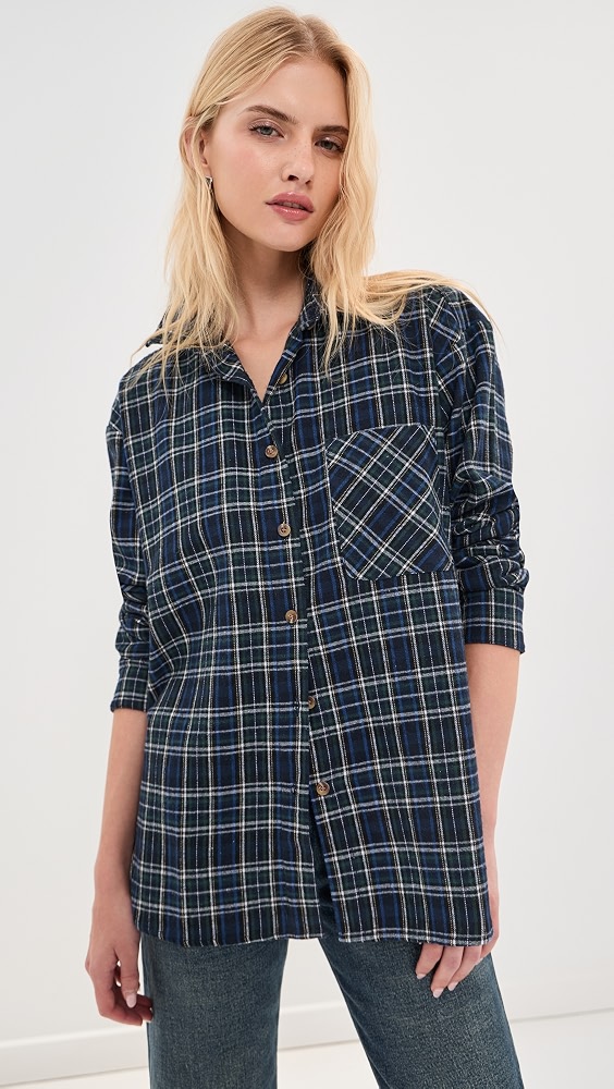 Winnie Button Down Flannel - Navy Plaid