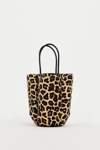 Animal Print Leather Mini Bucket Bag