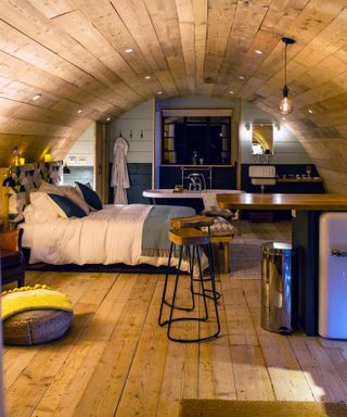 Living space in The Pigsty, the most popular home on Airbnb
