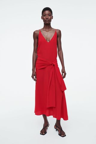 cos, Asymmetric Tie-Wast Silk Dress