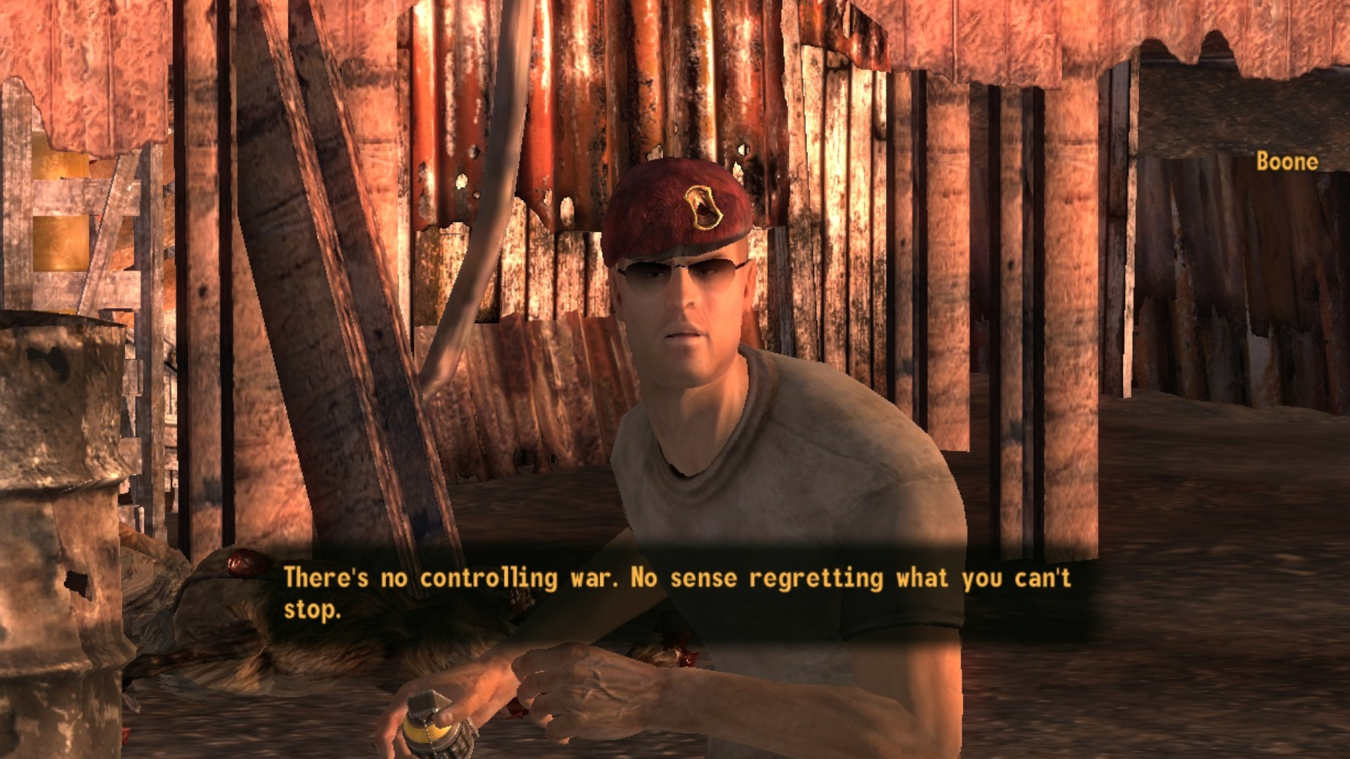 Craig Boone sitting and talking to the player during Fallout: New Vegas