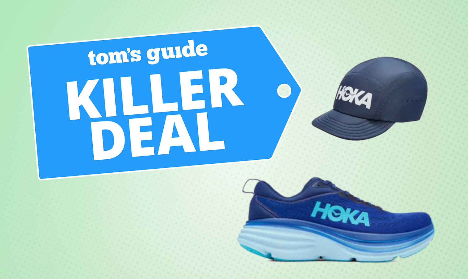 Hoka Bondi shoe and a Hoka cap