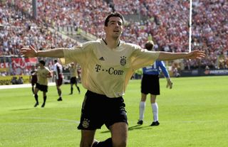 Roy Makaay celebrates after scoring for Bayern Munich against Kaiserslautern in the Bundesliga in April 2005.