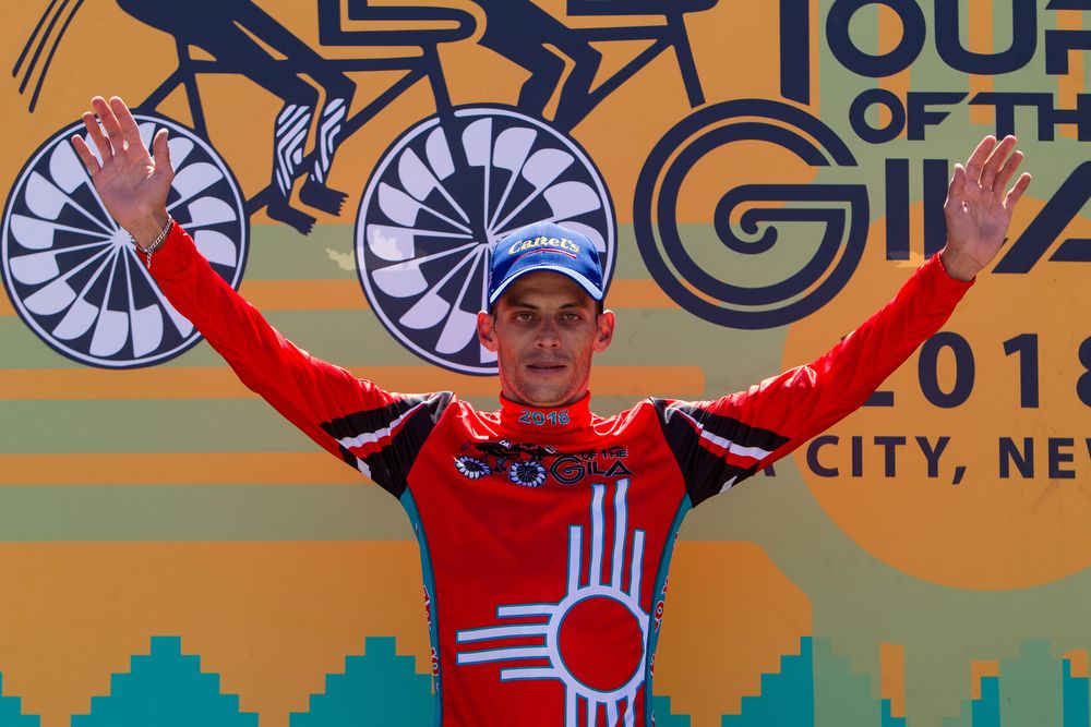 Oscar Eduardo Snchez Guarn (Canel's-Specialized) takes the leaders jersey after stage 1 of the Tour of The Gila on April 18, 2018 in Silver City, New Mexico.