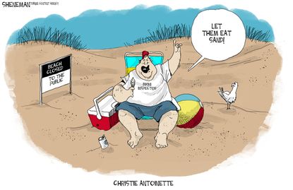 Political cartoon U.S. Chris Christie beach