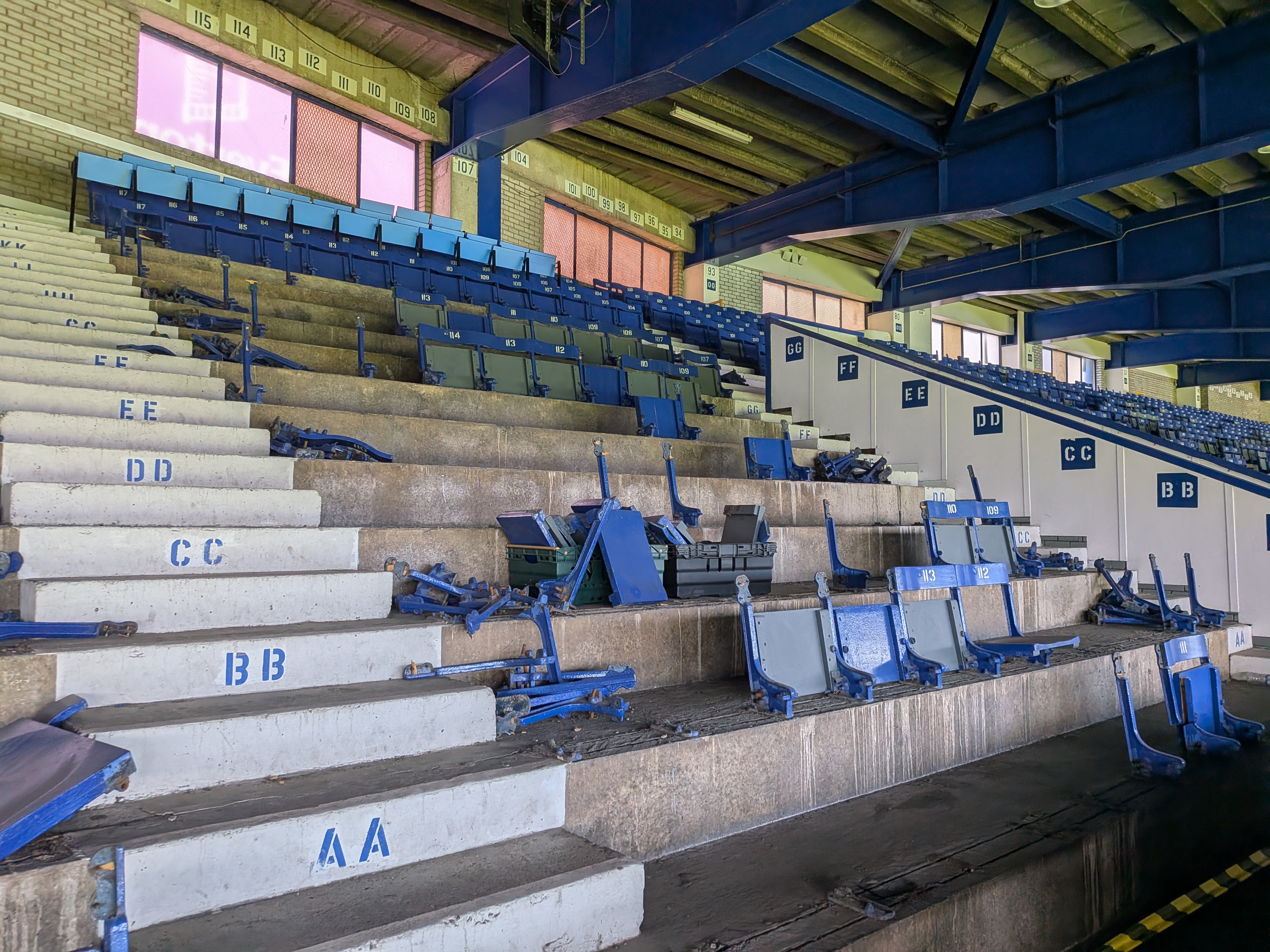 The disused upper tier of the Goodison Road stand at Goodison Park