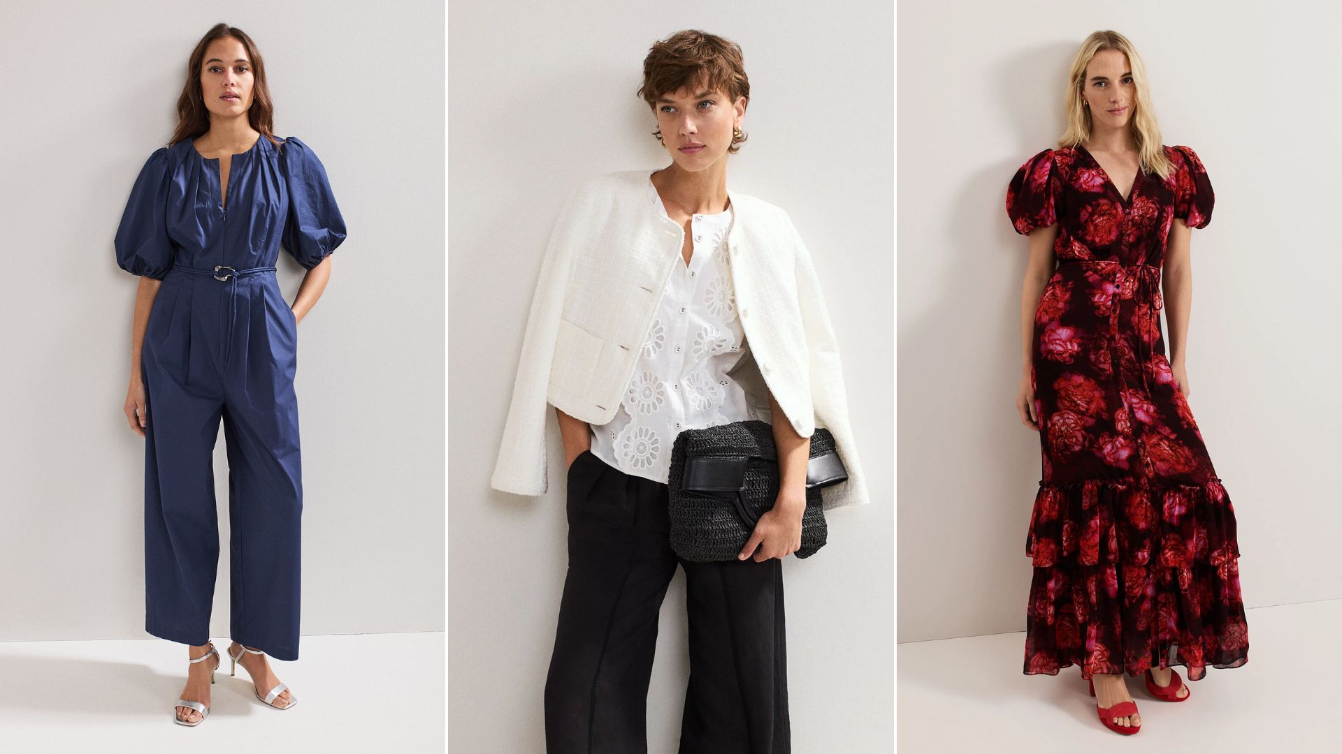 Three models wearing Phase Eight outfits