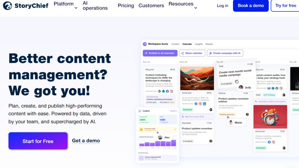 Website screenshot of StoryChief (February, 2026)