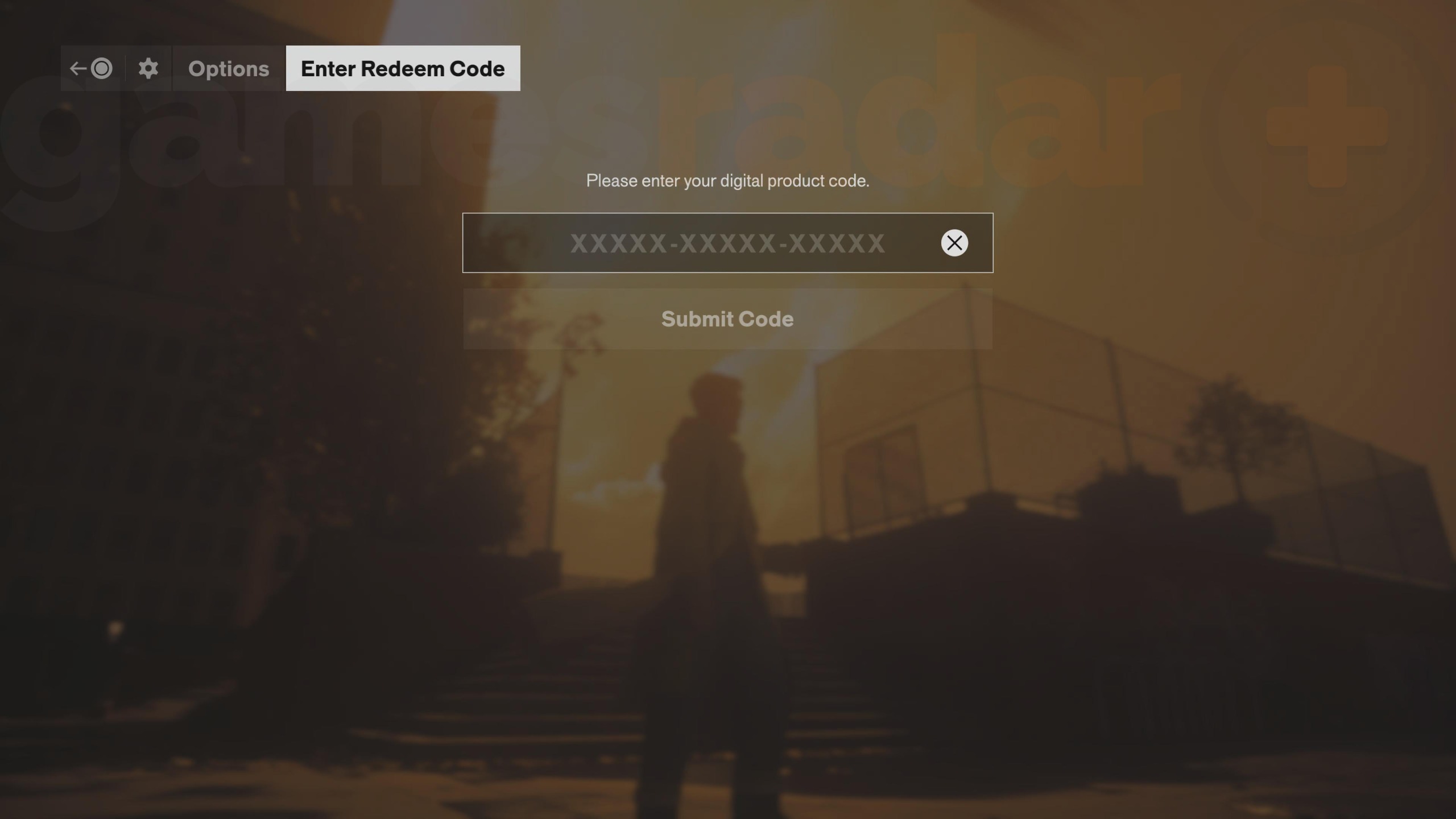 The menu screen used to redeem Control Resonant codes