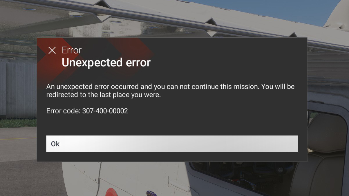 An error message over an airplane