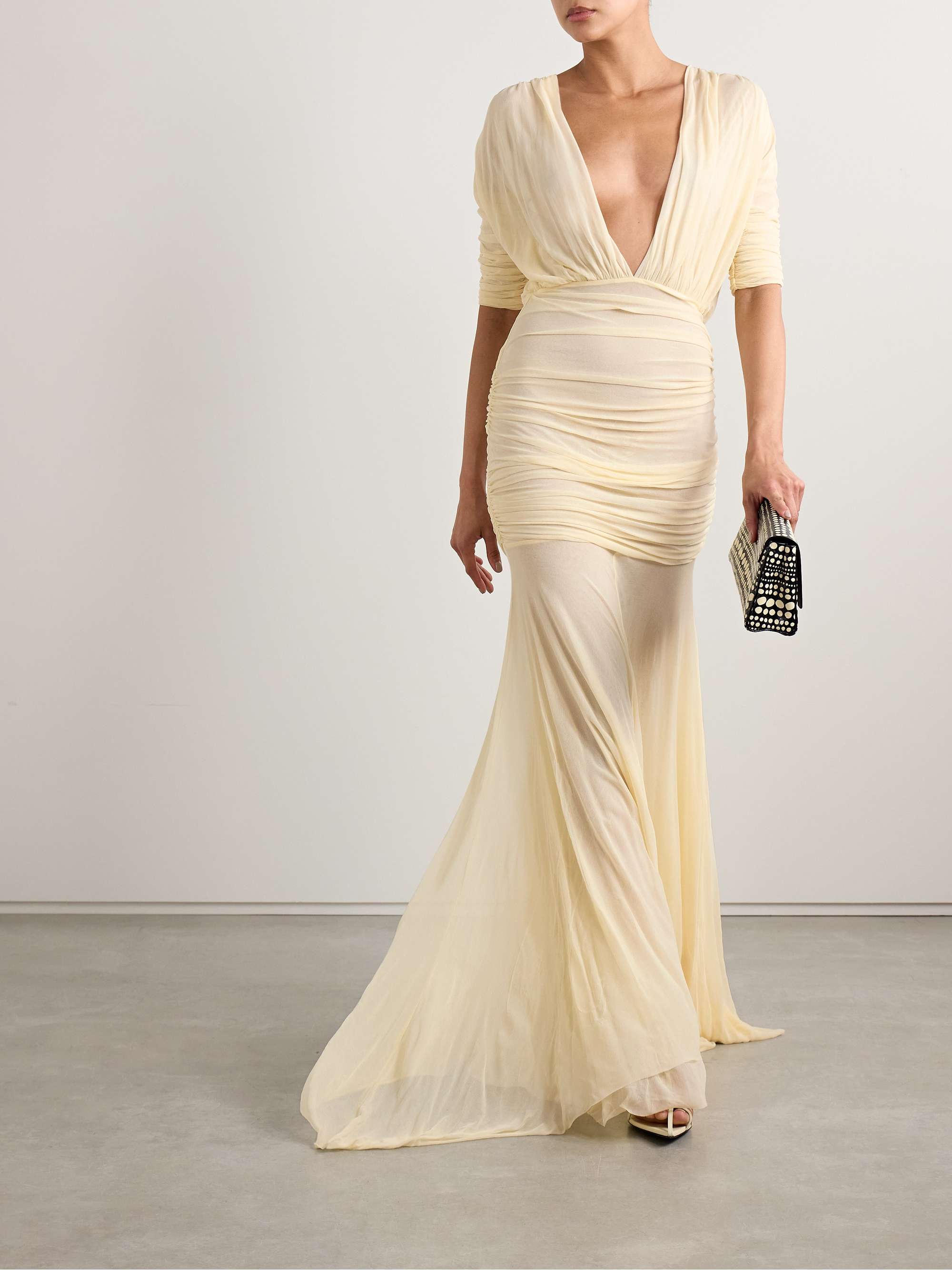 Devi Draped Gathered Jersey Maxi Dress