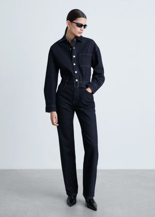 Rinse-Wash Denim Jumpsuit With Belt - Women | Mango United Kingdom