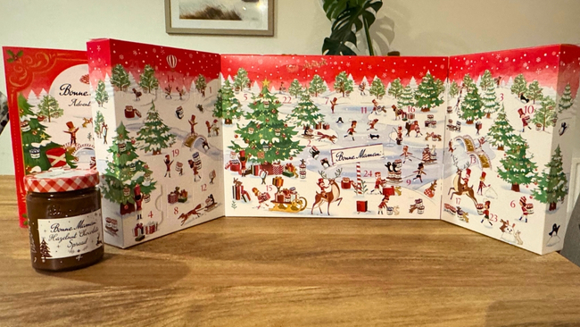 An image of the Bonne Maman Jam Advent Calendar on our tester&#039;s kitchen table