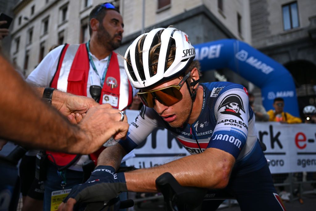 VARESE ITALY OCTOBER 03 Race winner Ilan Van Wilder of Belgium and Team Soudal Quick Step reacts after the 102nd Tre Valli Varesine 2023 a 19654km one day race from Busto Arsizio to Varese on October 03 2023 in Varese Italy Photo by Dario BelingheriGetty Images
