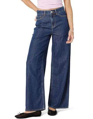 Alba Damen Drop Relaxed Wide Leg Denim, Dark Indigo, 28