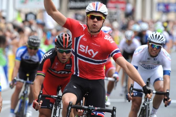 Norwegian champion Edvald Boasson Hagen (Sky) won stage 3 at the Crit&eacute;rium du Dauphin&eacute;