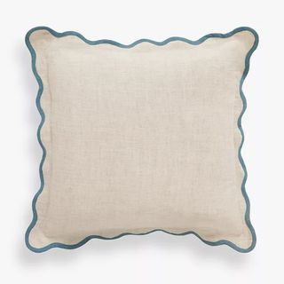 John Lewis Scalloped Linen Cushion, Blue
