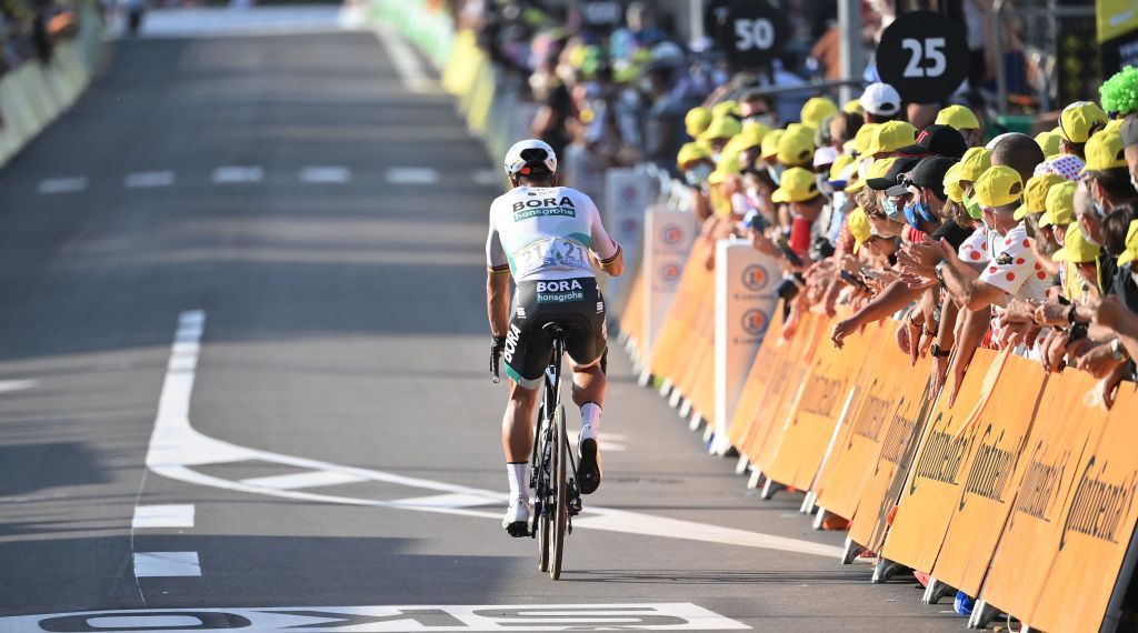 Team Bora rider Slovakias Peter Sagan leaves the finish line area after the 19th stage of the 107th edition of the Tour de France cycling race 160 km between BourgenBresse and Champagnole on September 18 2020 Photo by Marco BERTORELLO POOL AFP Photo by MARCO BERTORELLOPOOLAFP via Getty Images