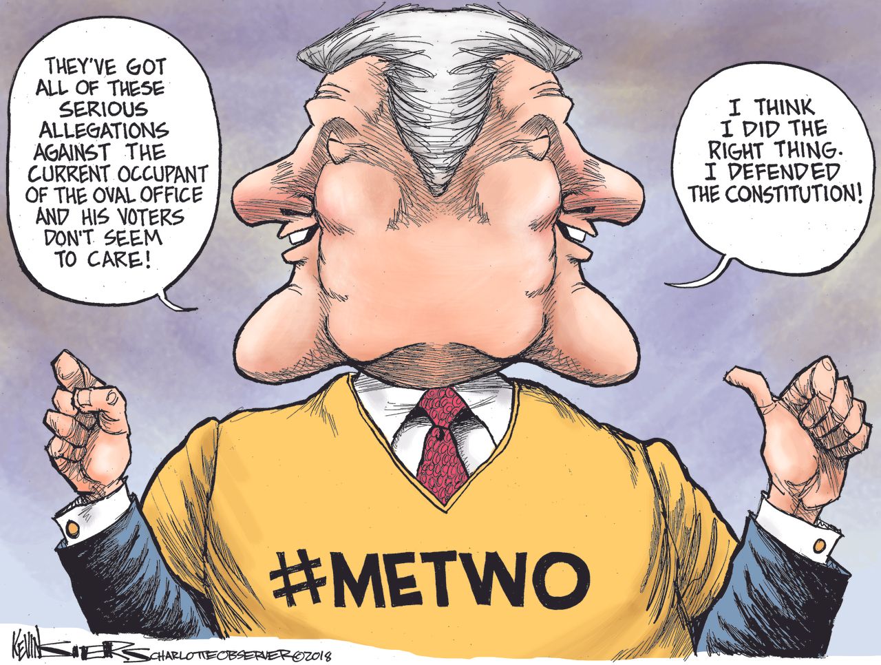 Political cartoon U.S. Bill Clinton metoo Monica Lewinsky two-faced Trump