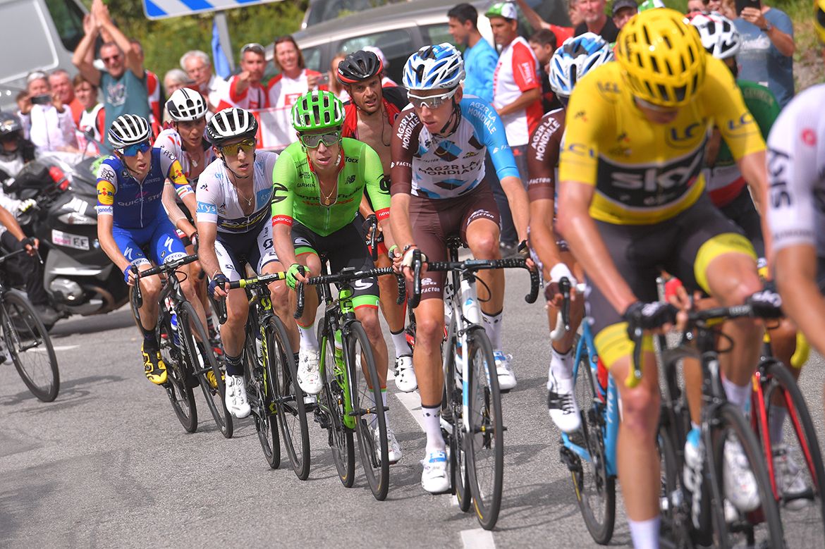 The yellow jersey group on stage 17 of the Tour de France