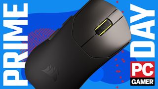 A Corsair mouse on a Prime Day banner with the PC Gamer logo.