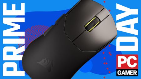 A Corsair mouse on a Prime Day banner with the PC Gamer logo.