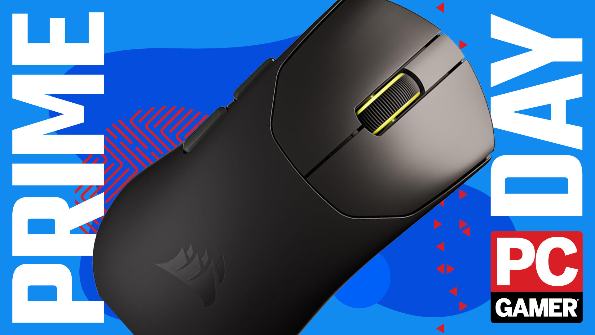 A Corsair mouse on a Prime Day banner with the PC Gamer logo.