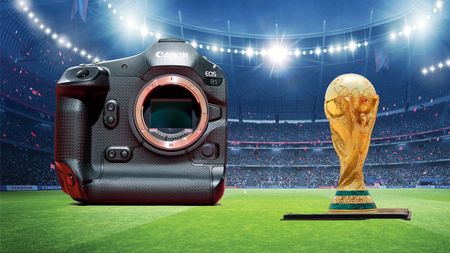 Canon R1 against stadium backdrop.