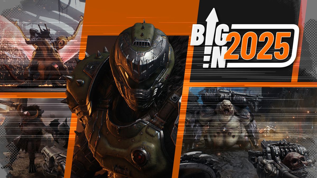 Big in 2025 montage image showing the Doom Slayer from Doom: The Dark Ages as well as combat against various demons and a cyber dragon