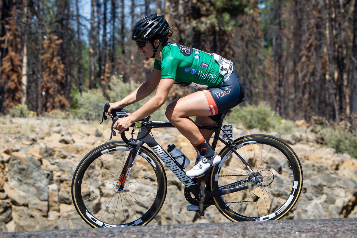 Sara Bergen (Rally) heads into the final climb