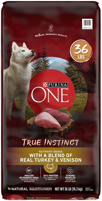 Purina One True Instinct Dry Dog Food for Adult Dogs, Real Turkey &amp; Venison, 36 lb Bag
Was $73.00, now $55.69 at Walmart
Give your canine companion the very best in doggy nutrition with this wholesome kibble that features real turkey as the first ingredient and comes with added vitamins, minerals, and nutrients. &nbsp;