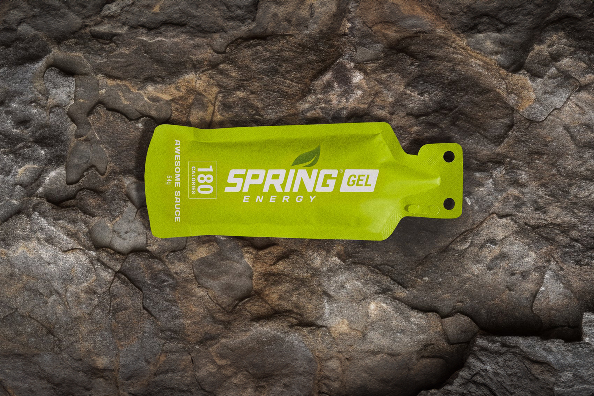 Spring Energy gel laid on a piece of rock
