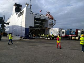 European Space Agency officials sent the Aeolus mission across the Atlantic Ocean on a ship, and in this picture, Aeolus is seen at the port of arrival in French Guiana.