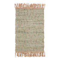 Green and Natural Geometric Leather And Jute Area Rug | $19.99