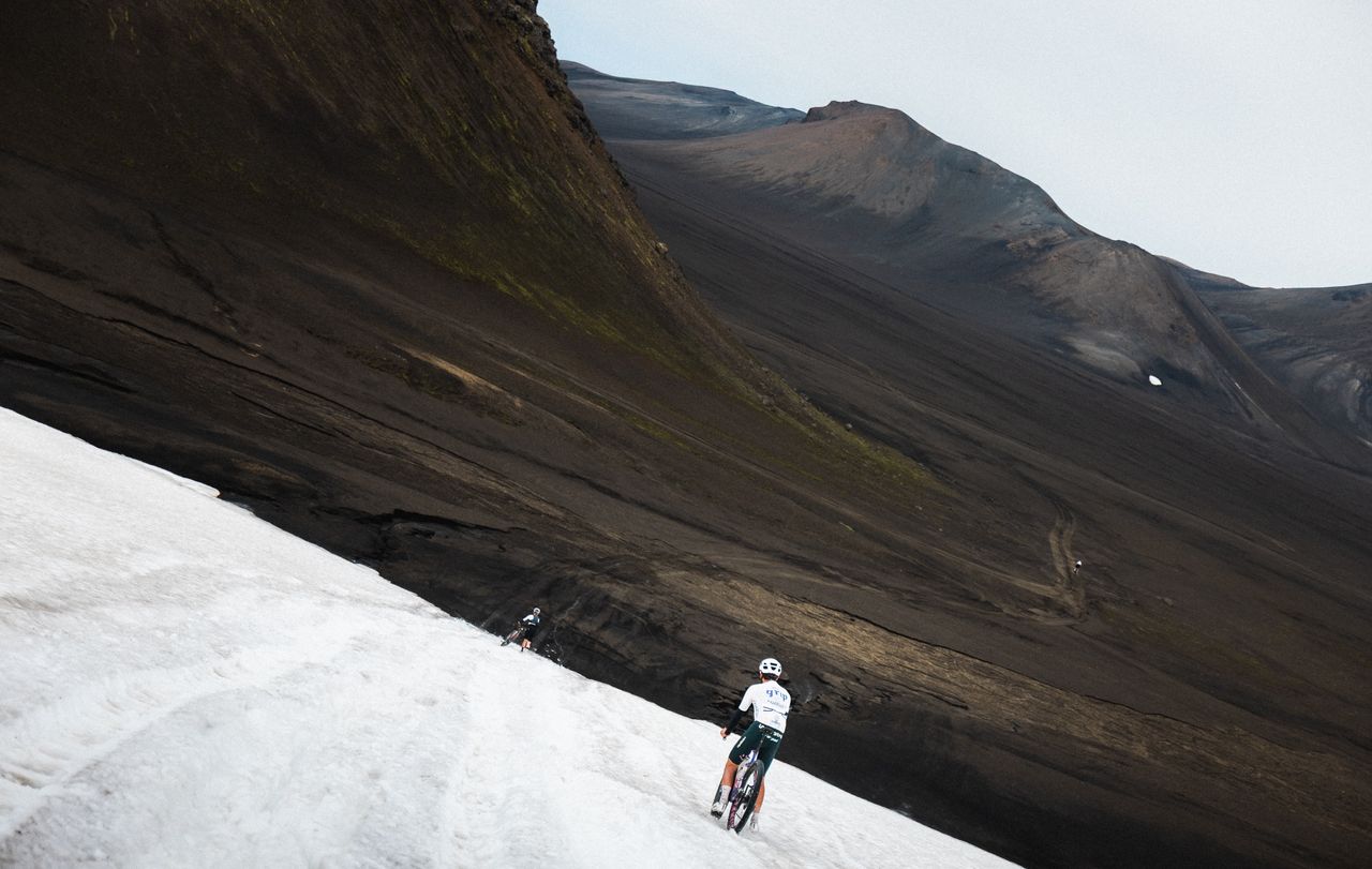 Riders cross snow and ice across the vast open landscapes of South Iceland