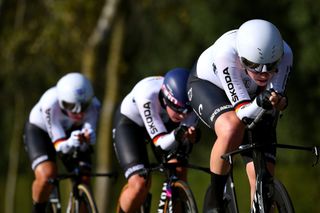 BRUGES BELGIUM SEPTEMBER 22 Mieke Kroger of Germany sprints during the 94th UCI Road World Championships 2021 Team Time Trial Mixed Relay a 445km race from KnokkeHeist to Bruges flanders2021 TT on September 22 2021 in Bruges Belgium Photo by Tim de WaeleGetty Images