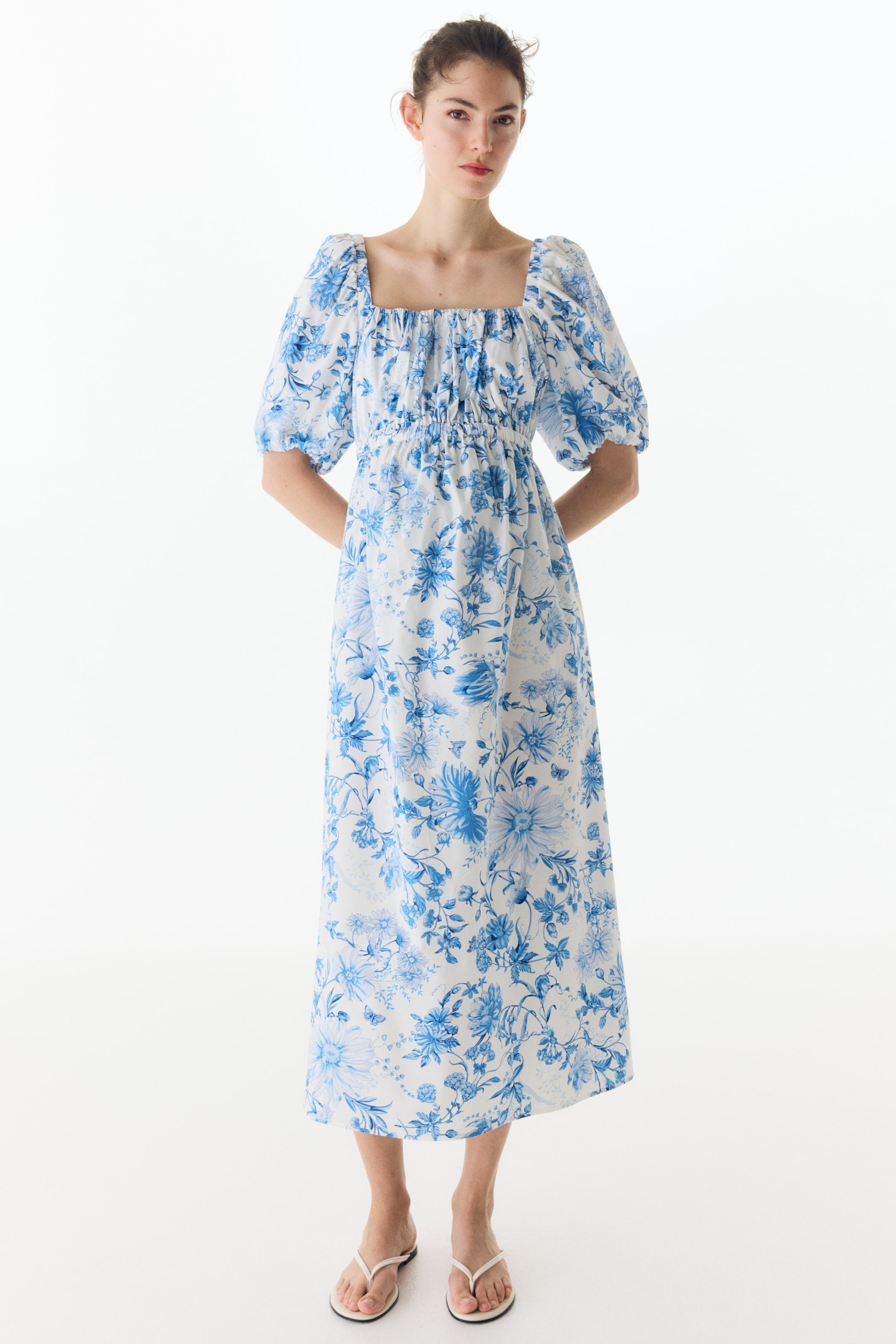 Mama Cotton-Blend Poplin Dress - White/blue Floral