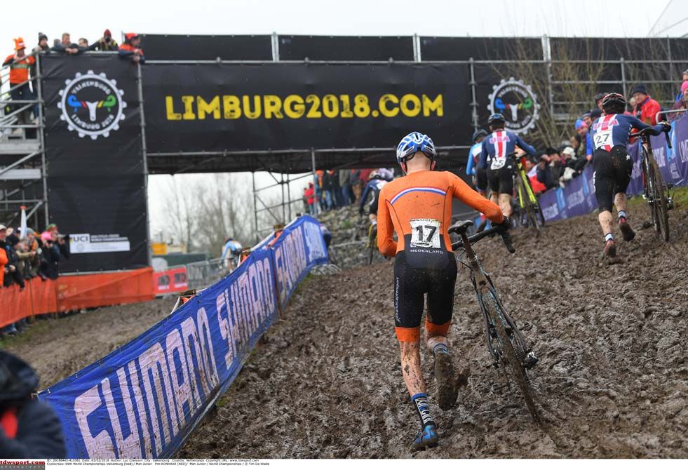 The mud was a major factor in the junior men's race