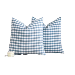 Blue and white gingham throw pillow