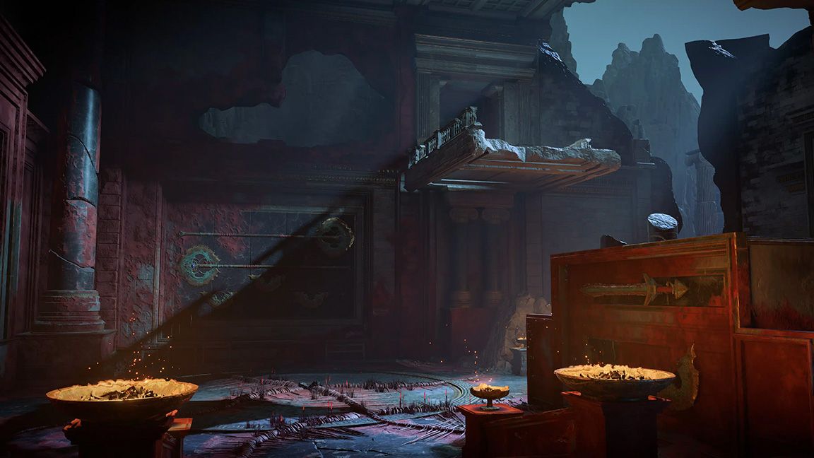 God of War multiplayer screens; game screens showing ancient Greek locations