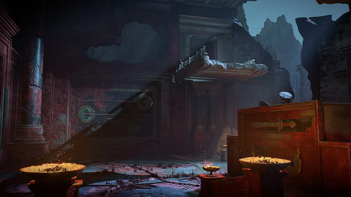 God of War multiplayer screens; game screens showing ancient Greek locations