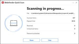 Bitdefender Antivirus Free scanning.