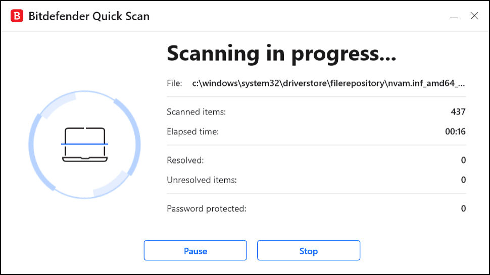 Bitdefender Antivirus Free scanning.